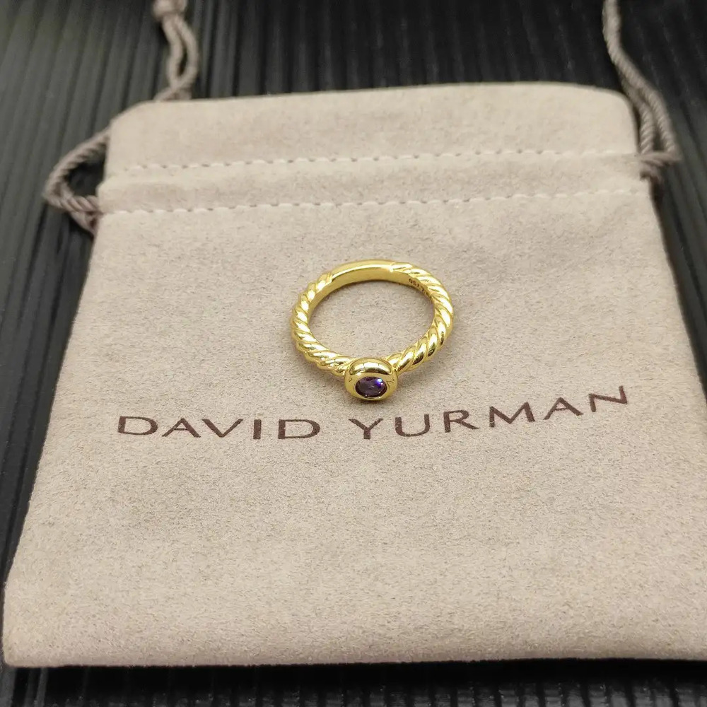 David Yurman Gold Petite Cable Purple Diamond Ring